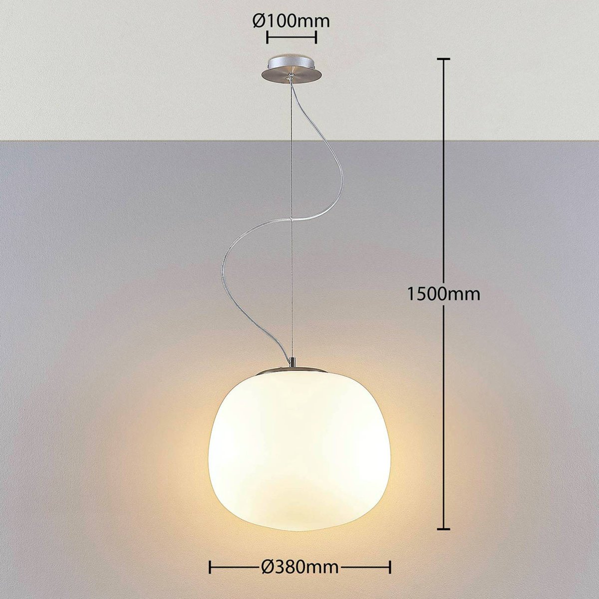 Suspension en verre moderne blanc, chrome, LINDBY
