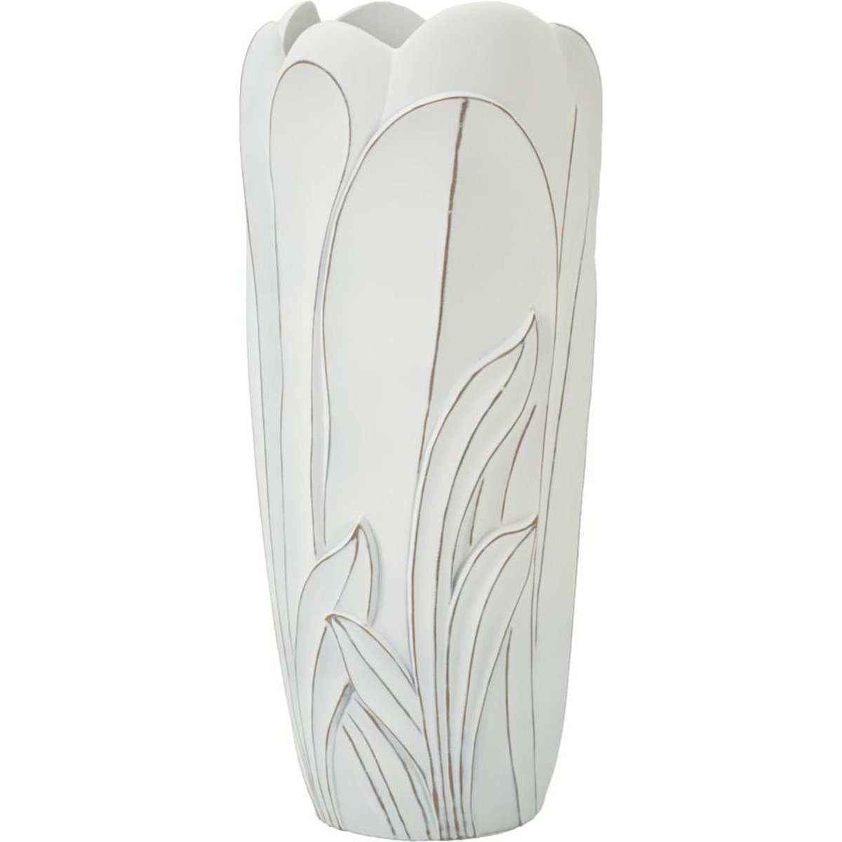 Vase relief végétal bord ondulé MODERN blanc patiné, RECOLLECTION