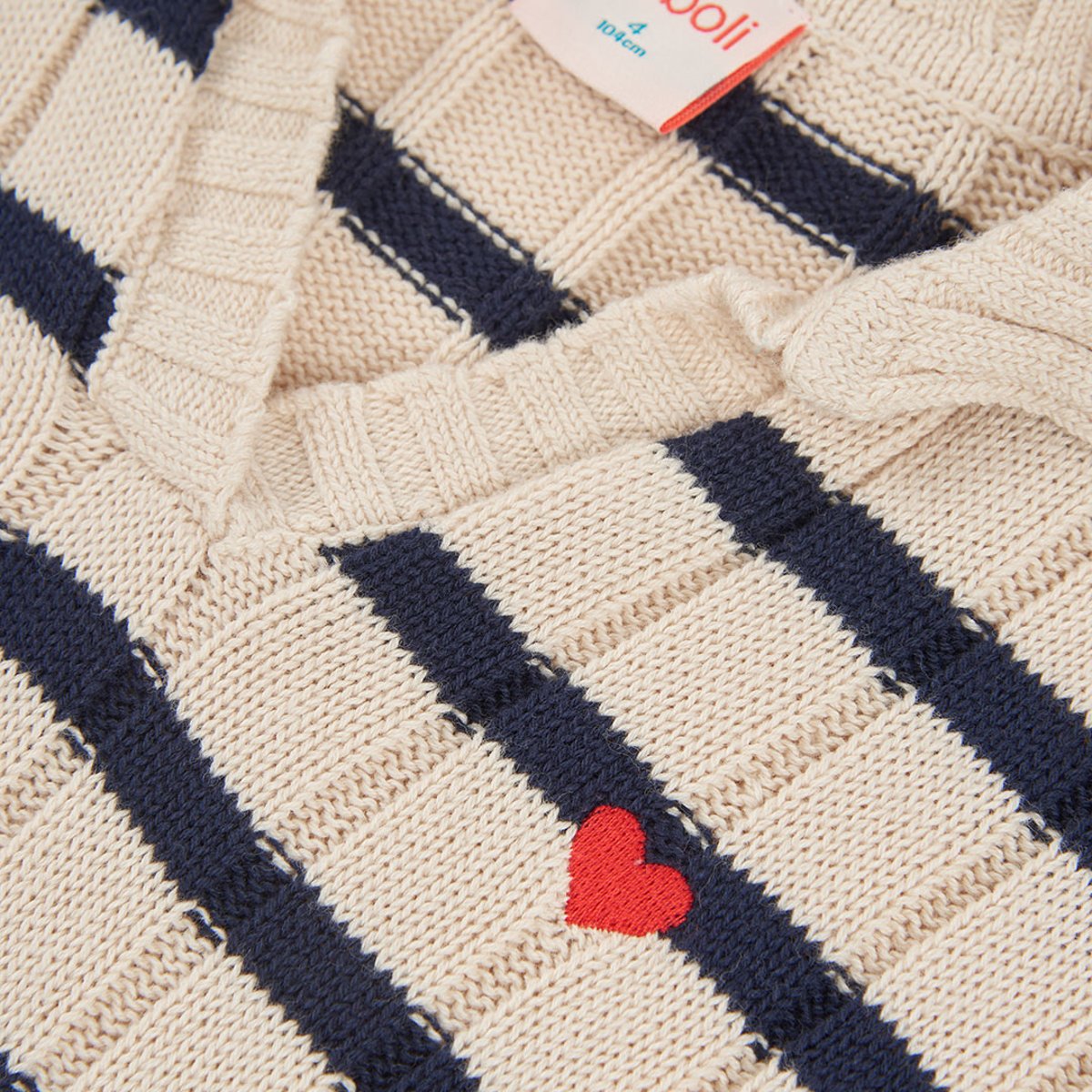 Pull fille rayé avec coeur brodé blanc, BOBOLI