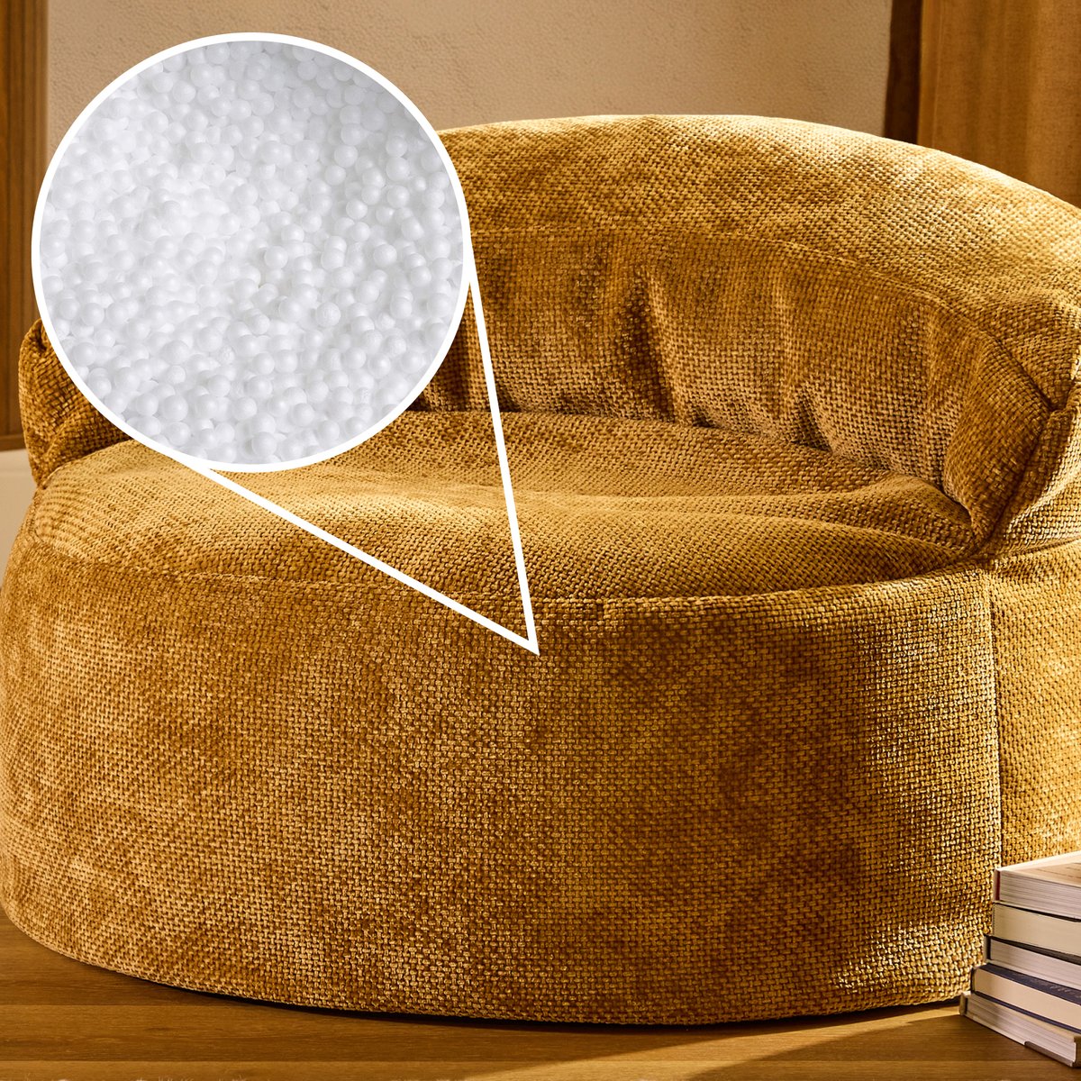 Pouf fauteuil d’appoint décoratif en tissu chenille Oeko-Tex® - ORB moutarde, ICON