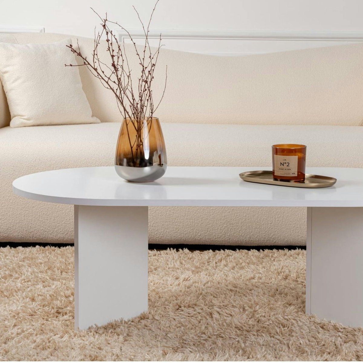 Table basse ovale moderne MARFA blanc, PIER IMPORT