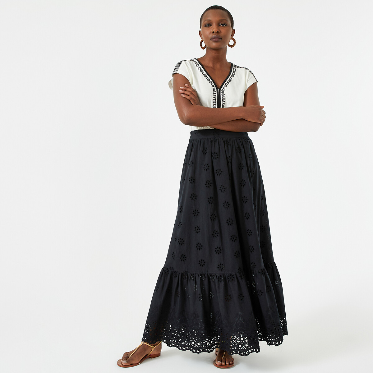 Full Maxi Skirt in Broderie Anglaise black, ANNE WEYBURN
