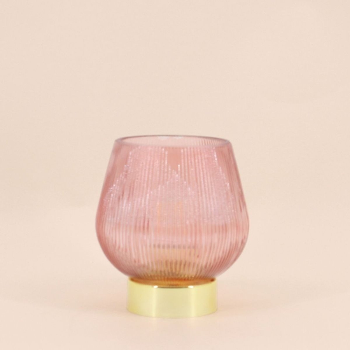 Lampe à poser à piles en verre strié rose 14x12cm rose, ORNAMI