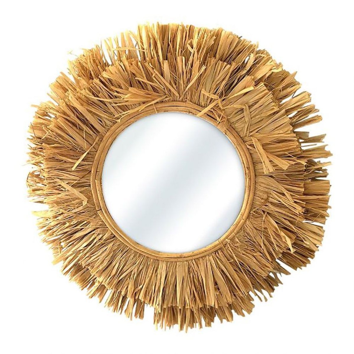 Miroir rond raphia D48 beige, DECORATIE