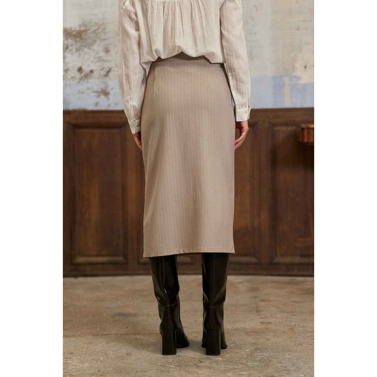 Jupe longueur midi droite imprimé à rayures JADY 13-beige/ecru, LA PETITE ETOILE