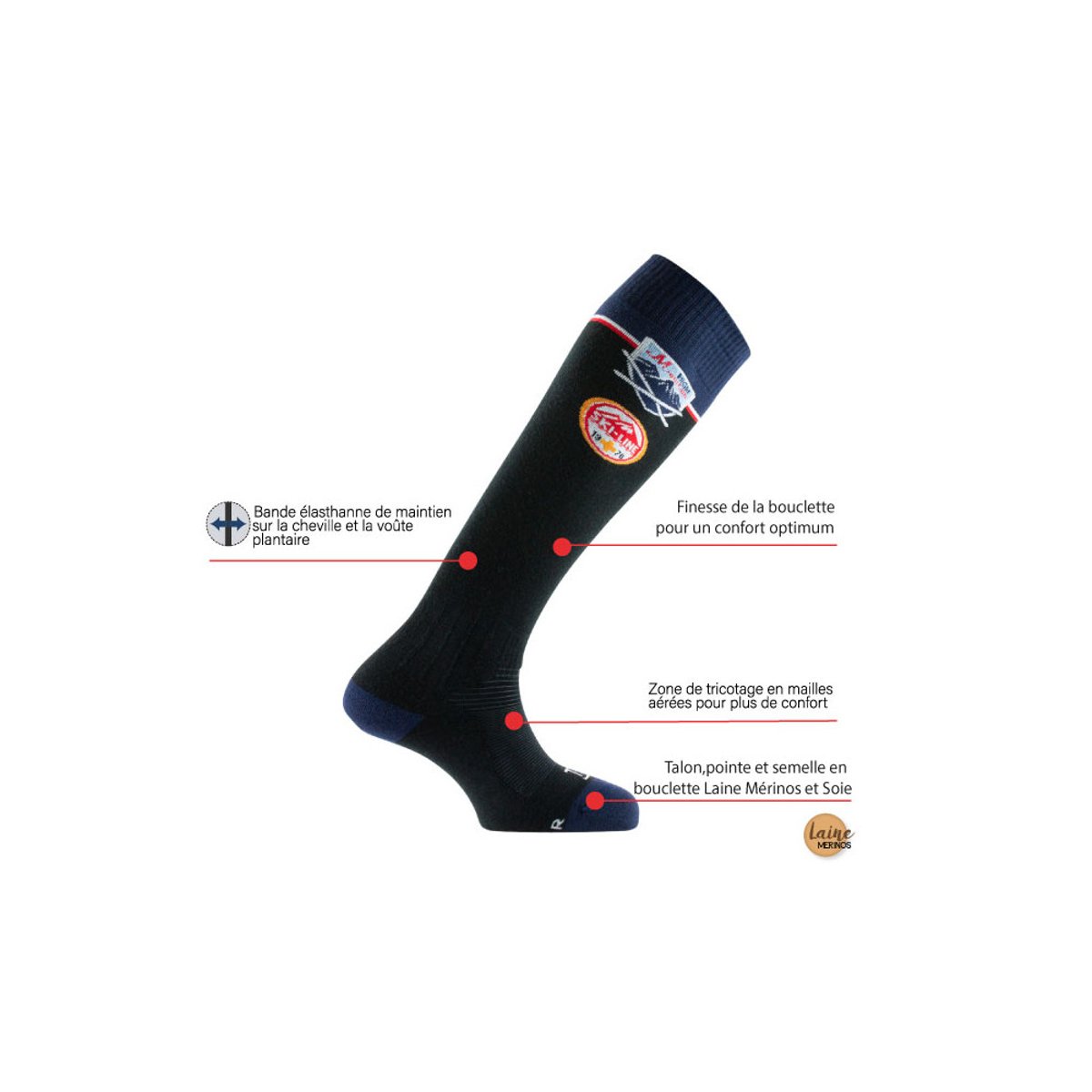 Mi-bas Ski VINTAGE WINTER en laine et soie noir, THYO