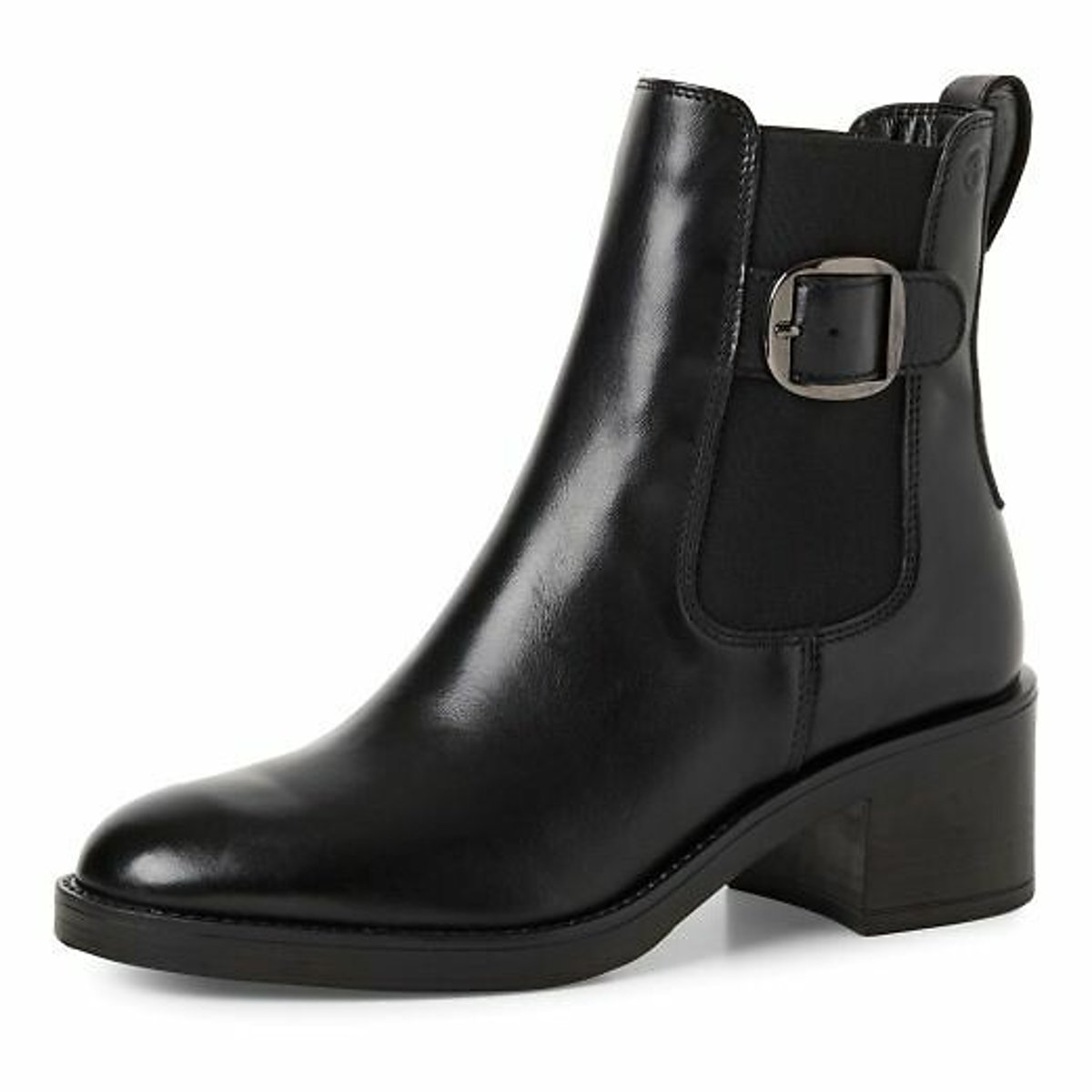 Bottines à talon en cuir noir, TAMARIS