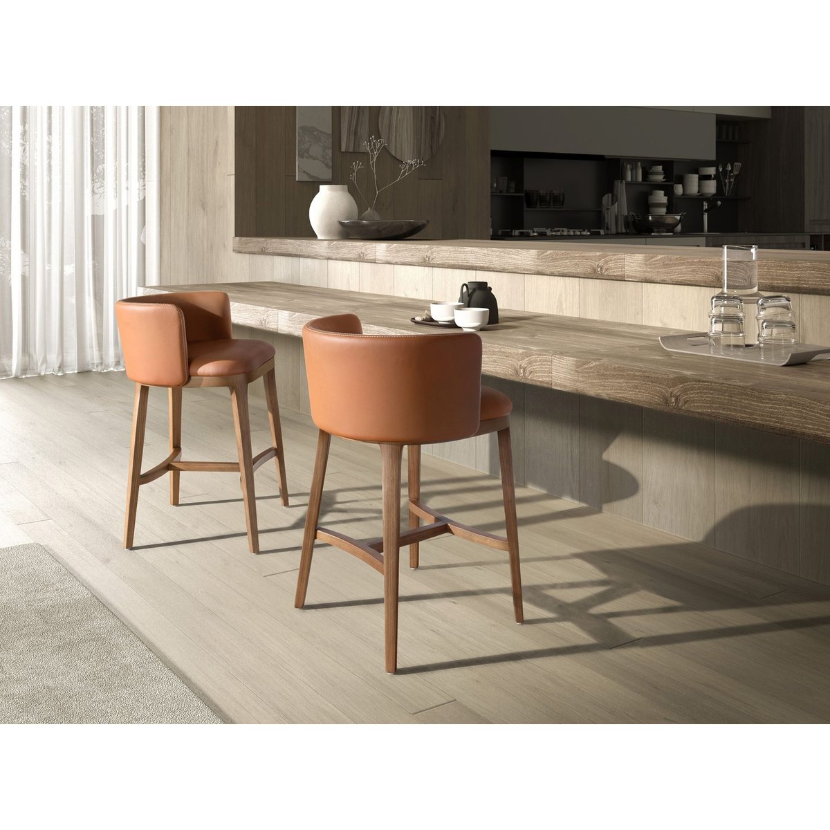 Tabouret en simili cuir marron | noyer, ANGEL CERDA