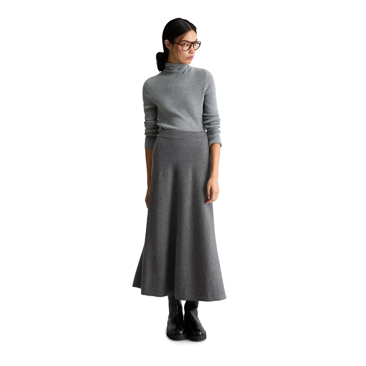 Pull à col roulé ajusté en un mélange doux de laine vierge et de viscose gris, MARC O’POLO DENIM