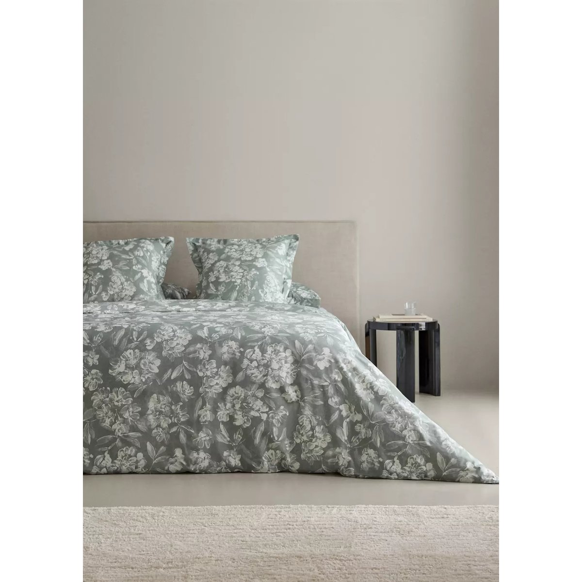 Housse de couette percale de coton fleurs vintage Lit 90 cm vert moyen, MANGO HOME