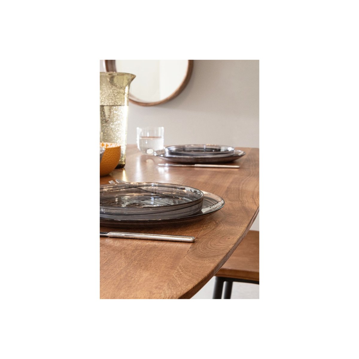 Table de salle à manger en manguier et pied laqué laiton L150 - RINGO bois foncé, HELLIN, DEPUIS 1862