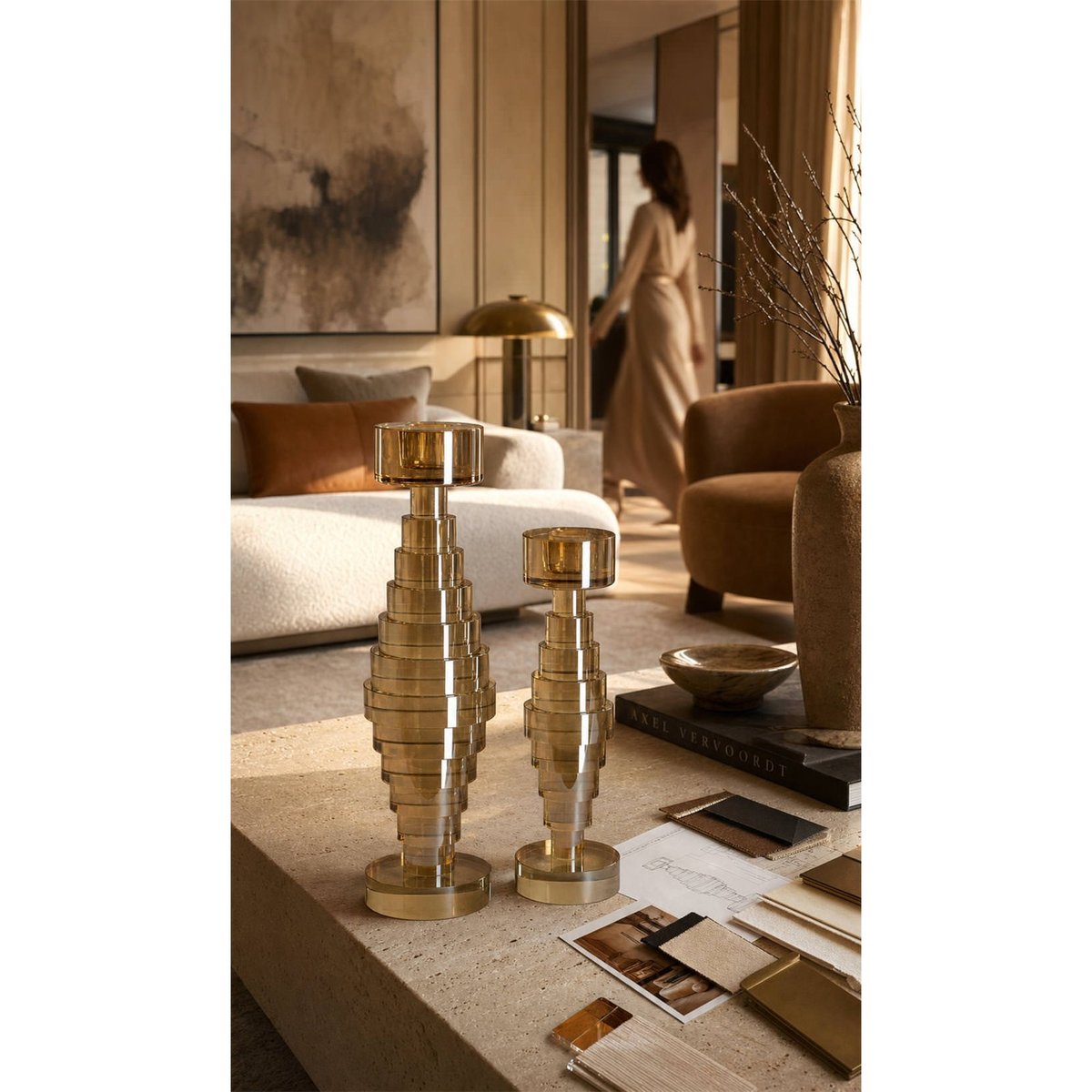 Bougeoir en verre soufflé chic champagne, RECOLLECTION