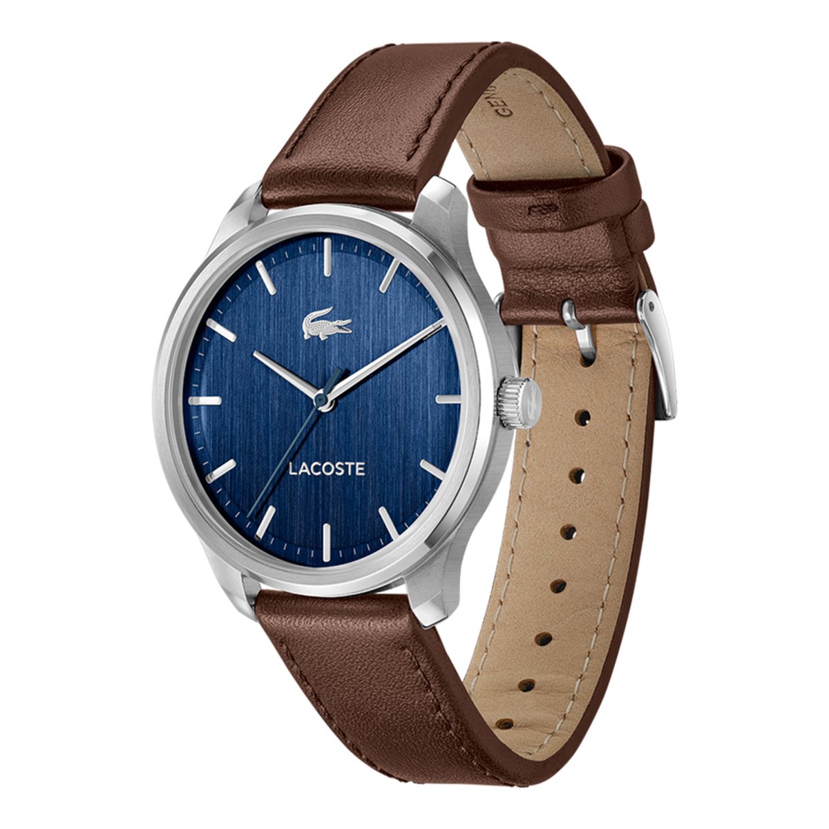 Montre Analogique LISBON argenté bleu foncé marron foncé, LACOSTE