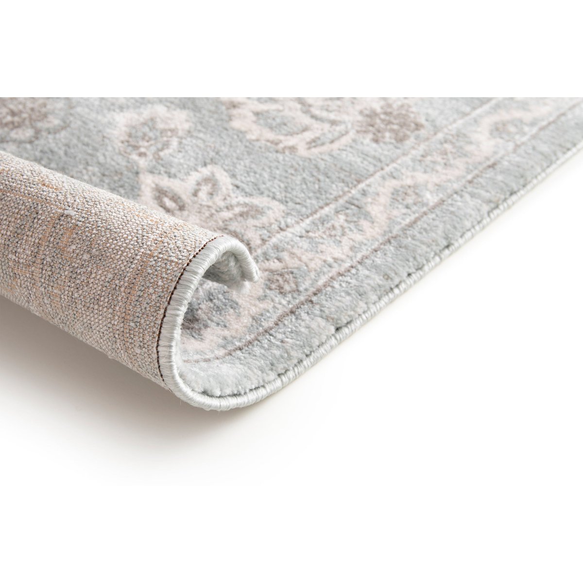 Tapis floral à poils ras très dense et doux CHAMBORD bleu naturel, AFK LIVING