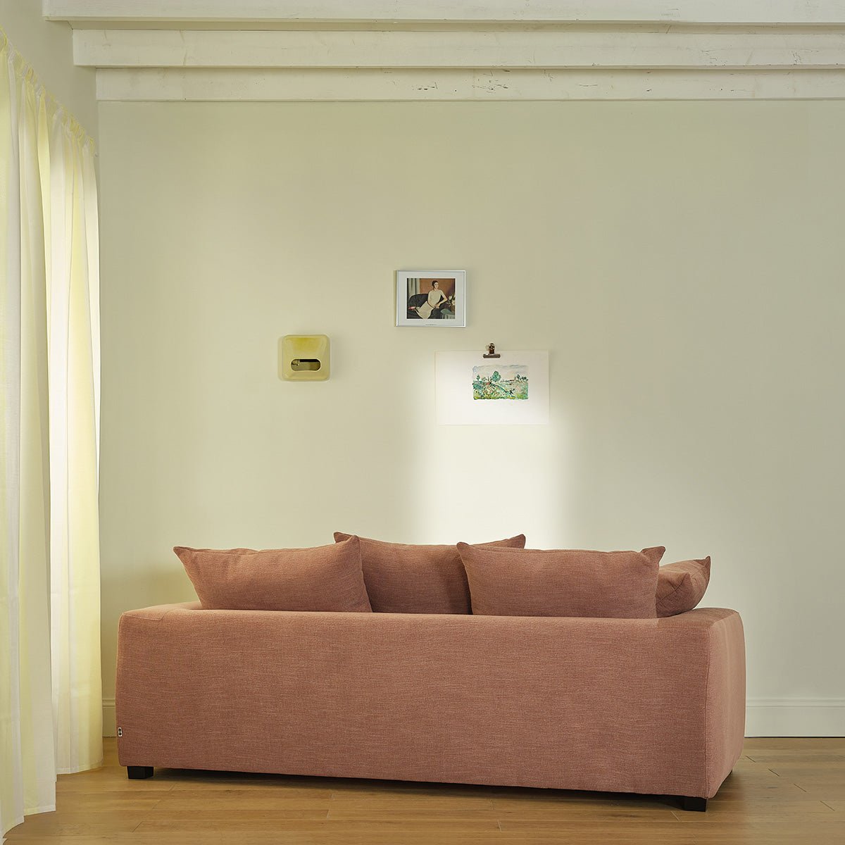 Canapé convertible 3 places en tissu effet lin EDMOND terracotta, BERAH GETAH
