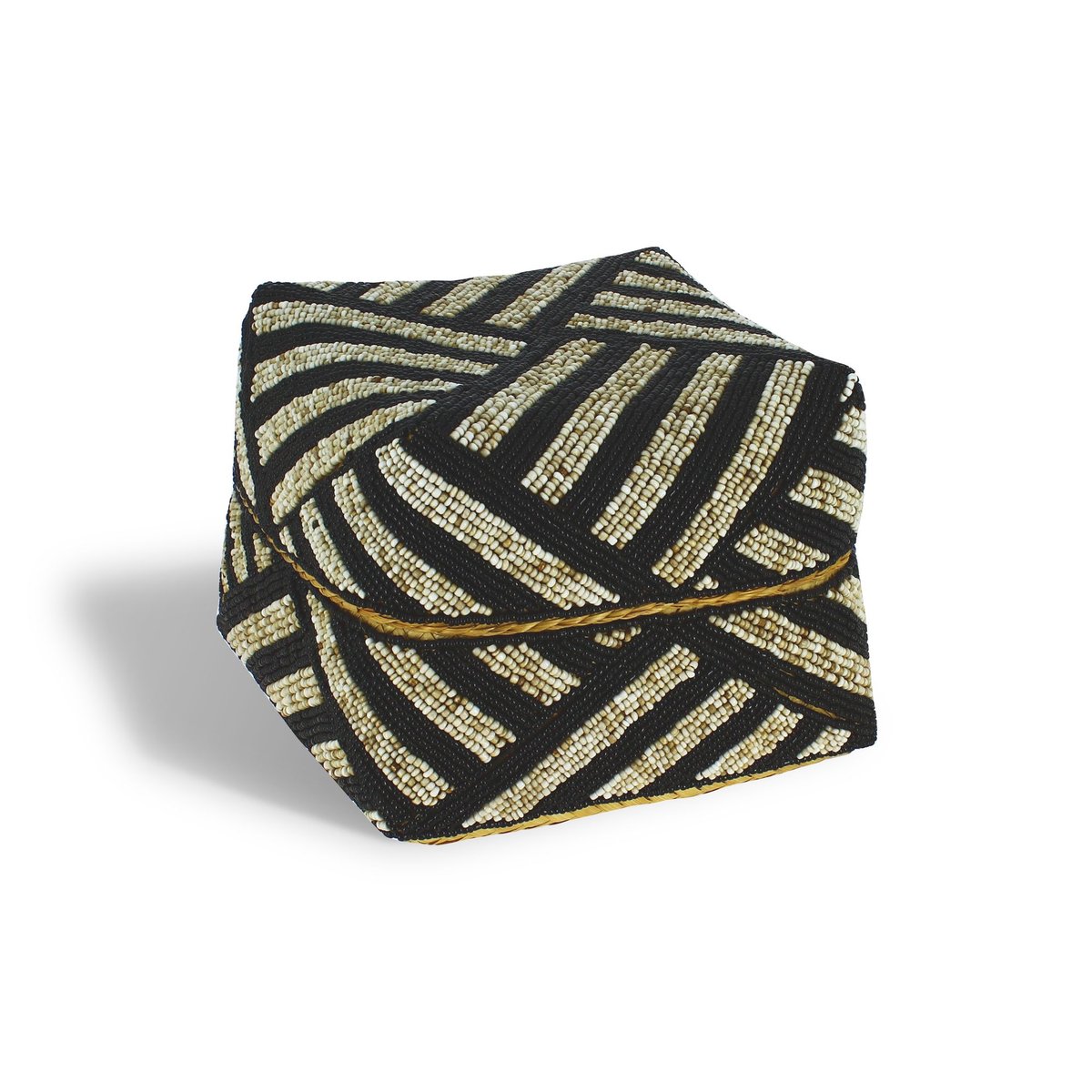 Boite en bambou ornée de perles blanc-naturel-noir-taupe, NOW'S HOME