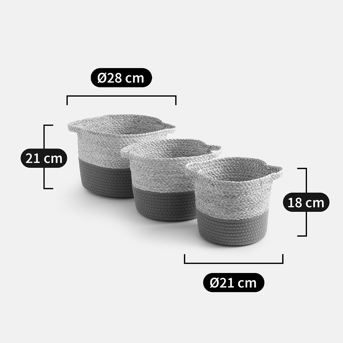 Lot de 3 paniers tressés avec base colorée, BUMBAY naturel/terracotta, LA REDOUTE INTERIEURS