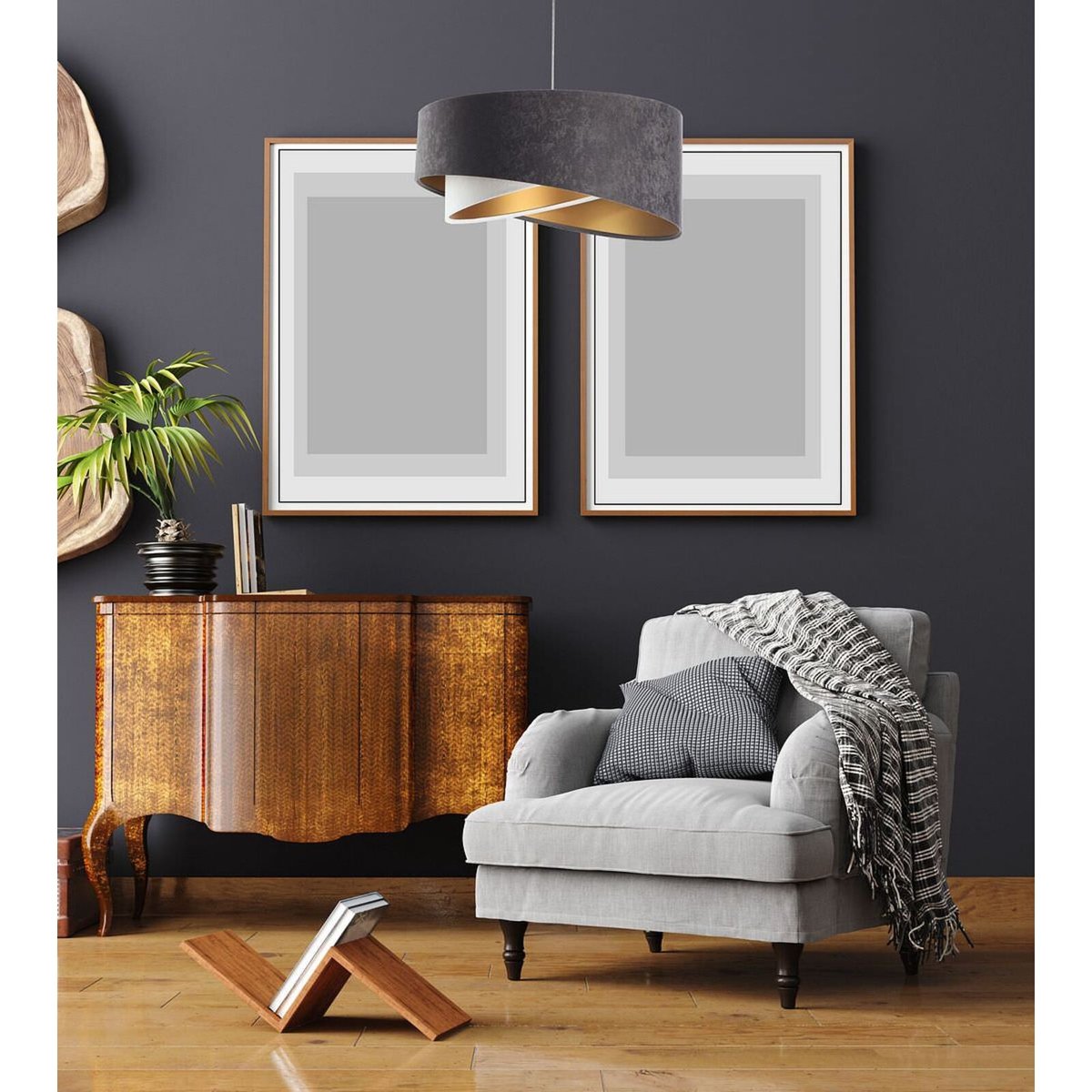 Suspension en tissu, GALAXY gris, blanc, or, BPS KONCEPT