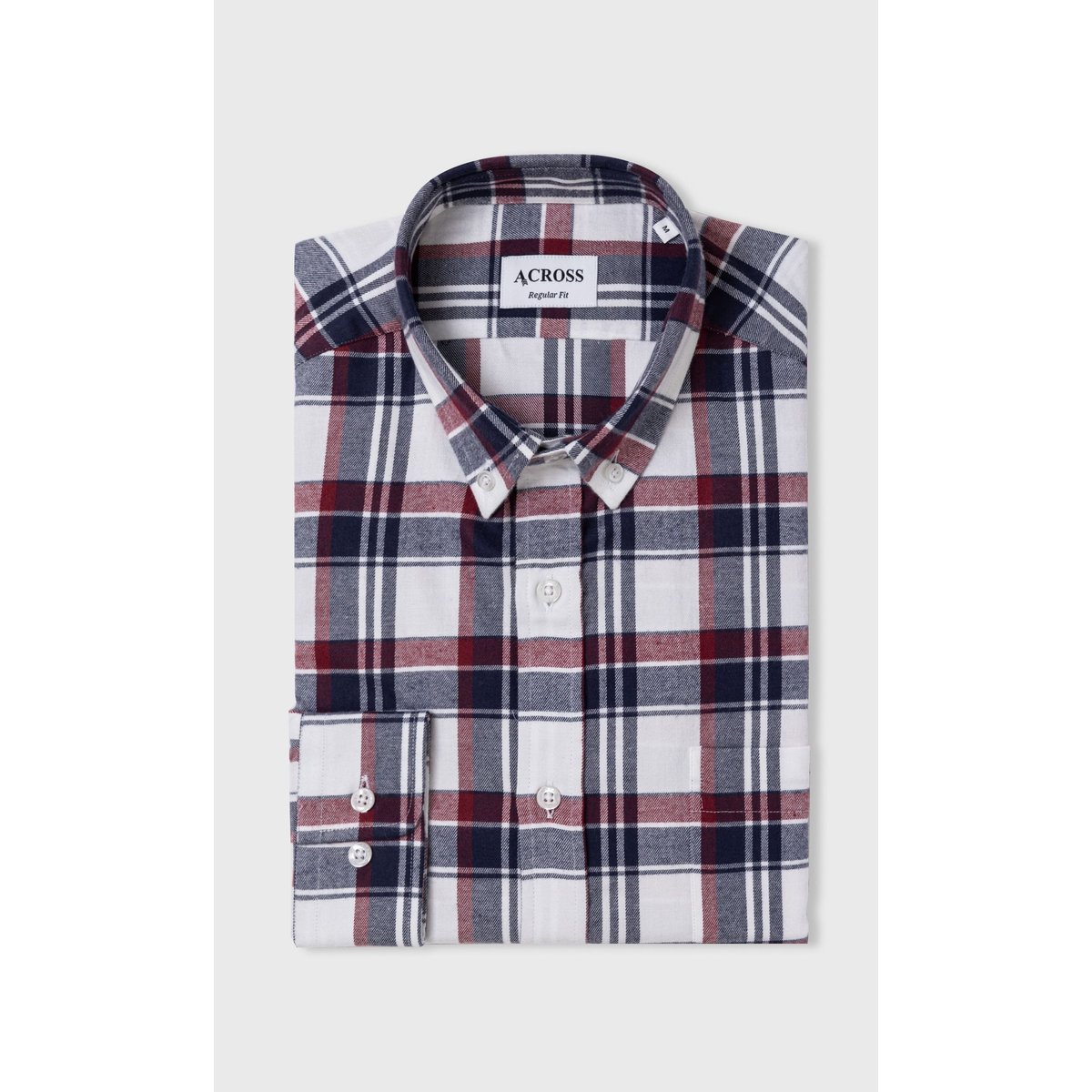 Chemise Regular fit sport grands carreaux en cotton gratté bleu marine, ACROSS