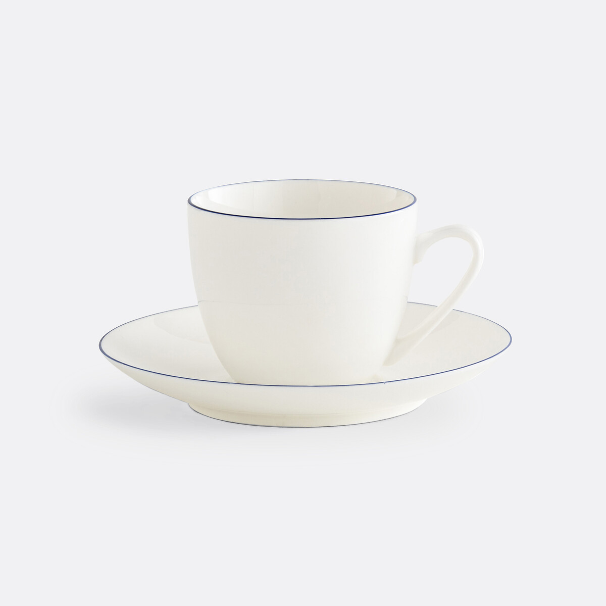 Lot de 4 tasses/sous-tasses à thé porcelaine, Malo blanc/bleu, LA REDOUTE INTERIEURS