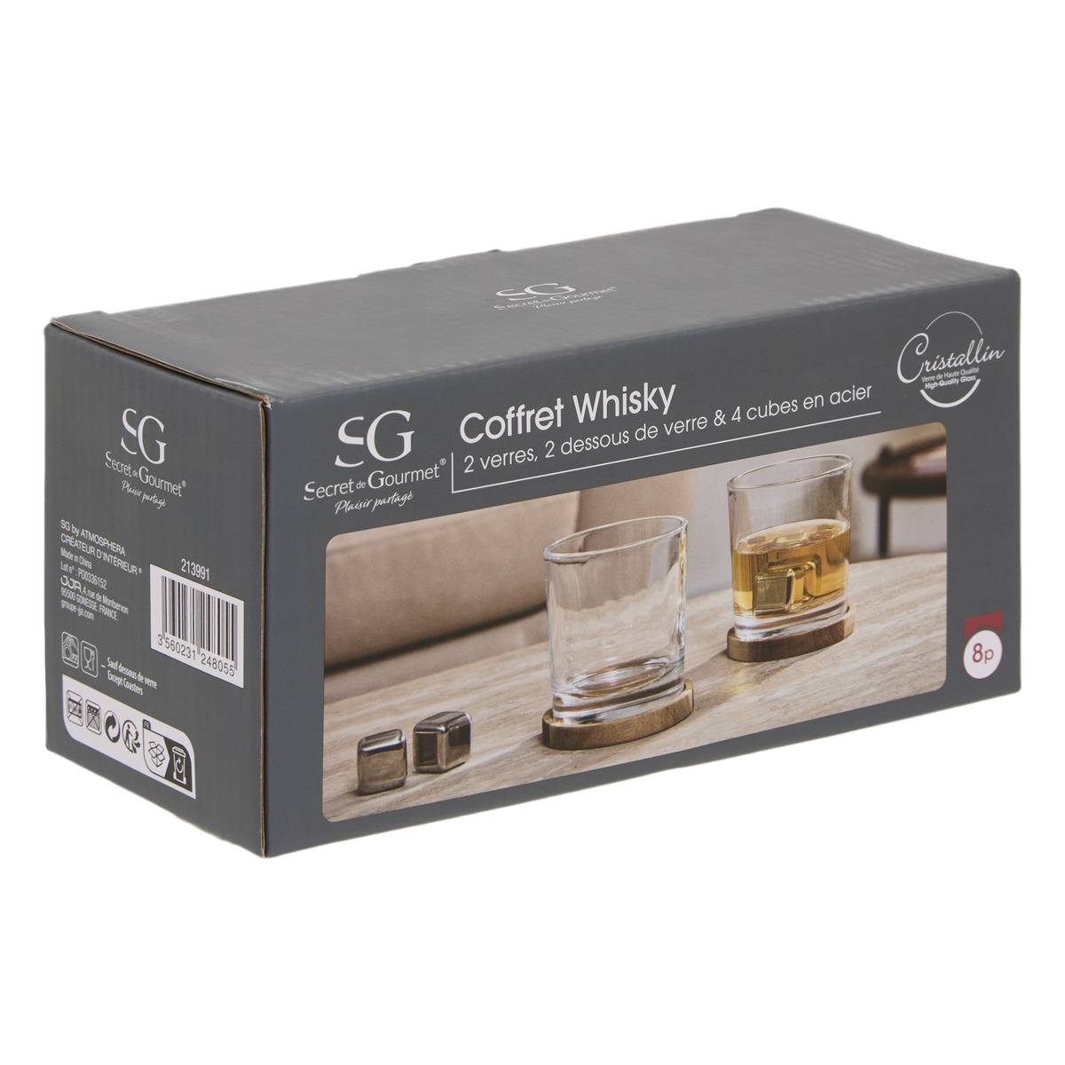 Coffret de 2 verres à whisky avec pierres en Cristallin JULES transparent, ATMOSPHERA