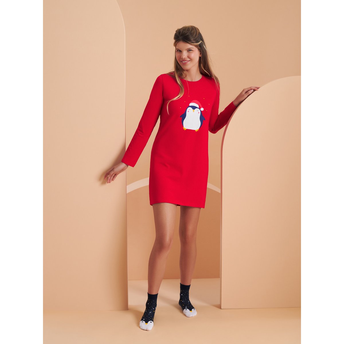 Chemise de nuit manches longues Twinkle Star rouge, LISCA