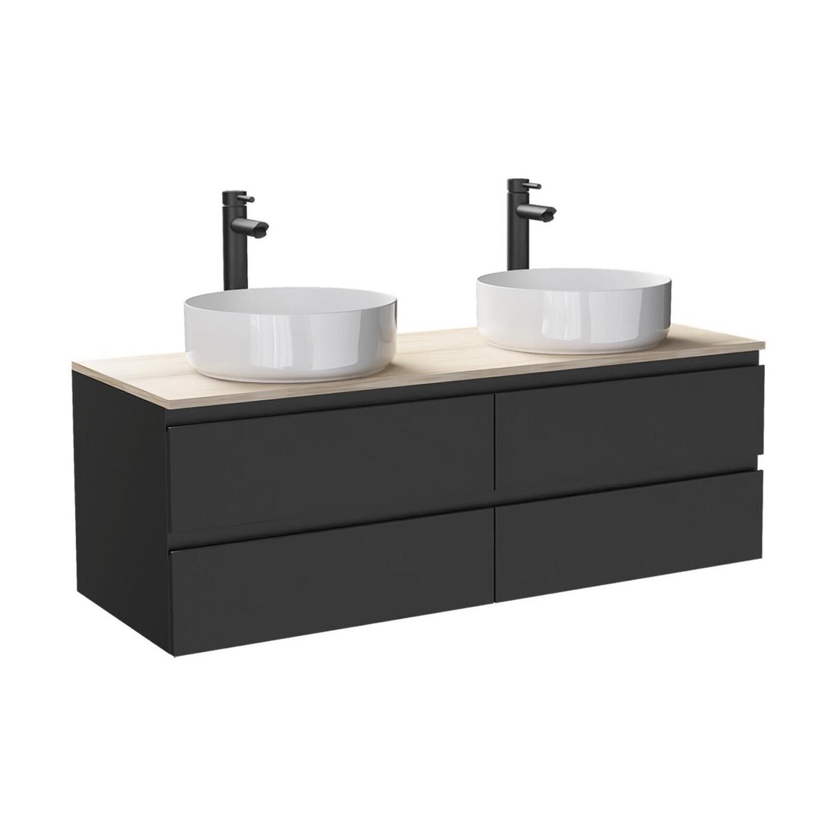 Ensemble meuble double vasque suspendu 120cm SORRENTO noir, MOB IN