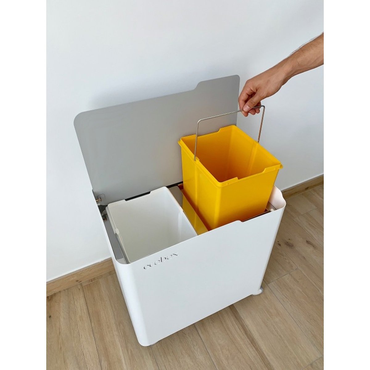 Poubelle pour tri sélectif modulable, fermeture douce, 40 litres, ECOBOX-TOP gris, DON HIERRO