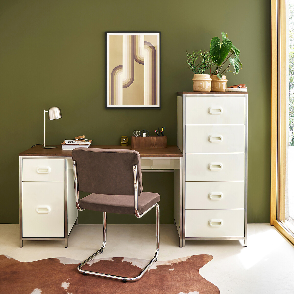 Cooven Vintage-Style Desk ecru/walnut veneer, LA REDOUTE INTERIEURS
