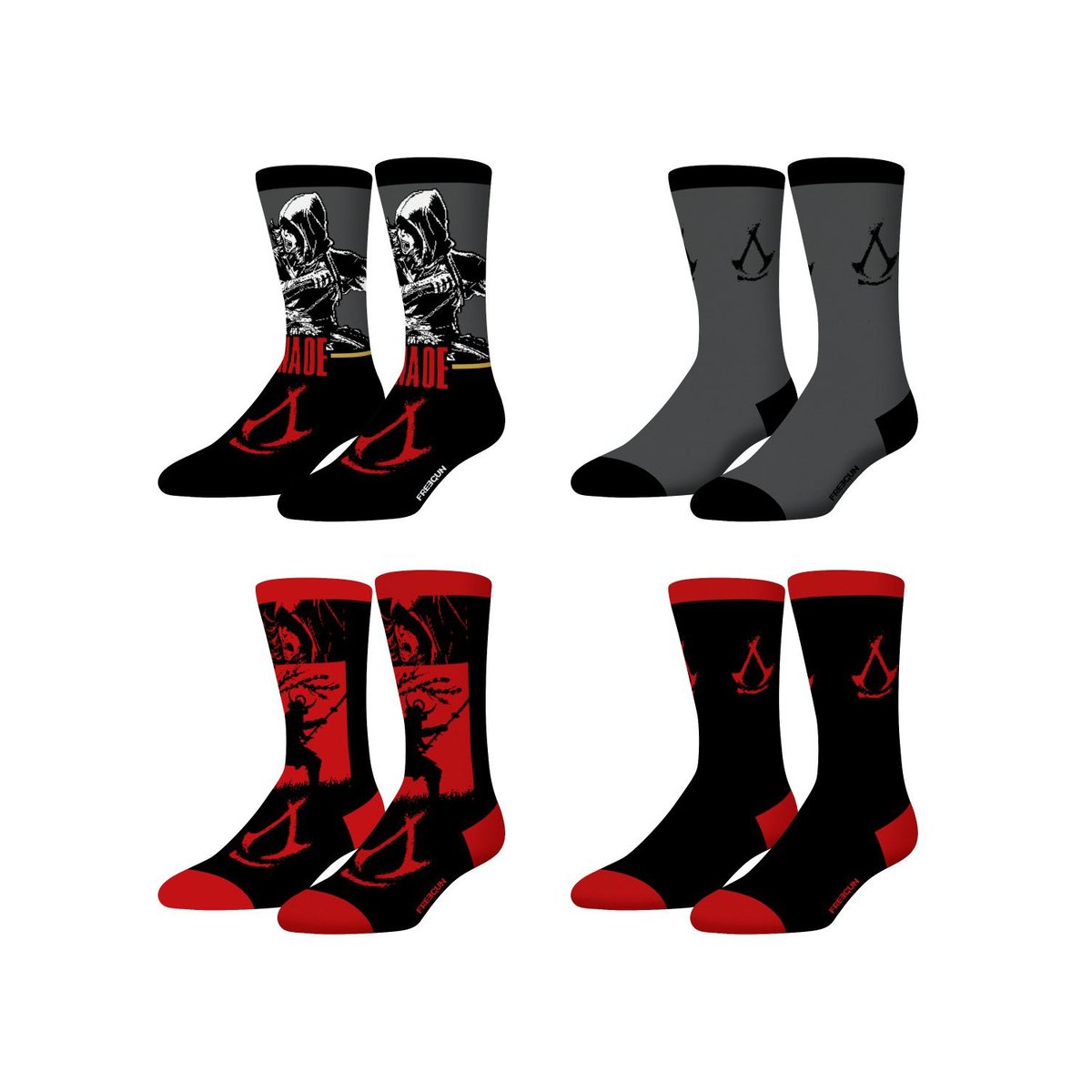 Lot De 4 Chaussette Assassin's Creed gris/noir/rouge, FREEGUN