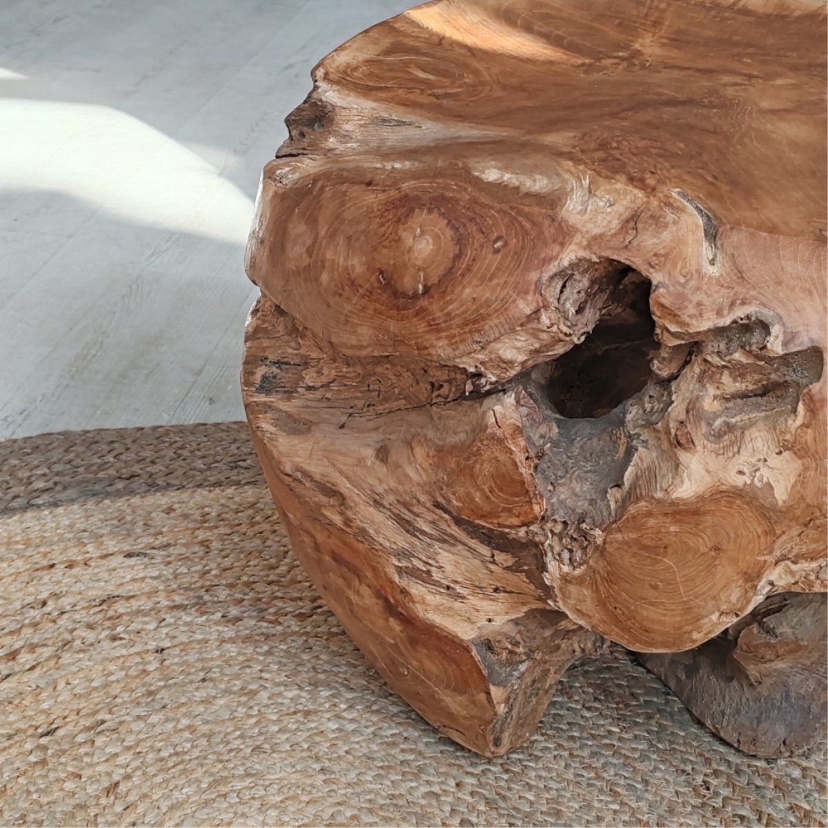 Pouf en racine de teck massif rond naturel, WANDA COLLECTION