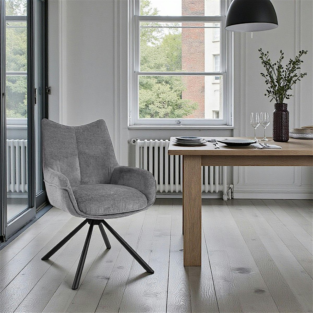 Chaise pivotante en tissu avec accoudoirs (lot de 2) IENA gris, PIER IMPORT