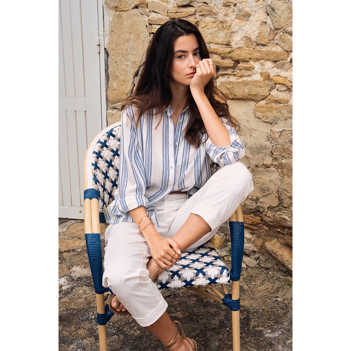 Chemise en coton, rayée bleu, MOLLY BRACKEN