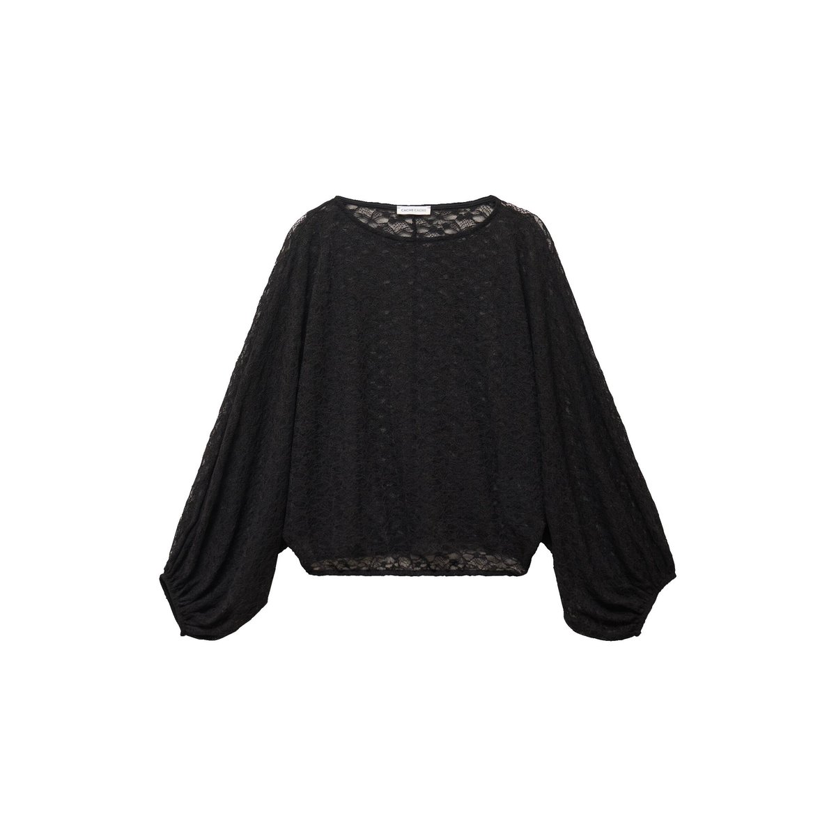 Blouse dentelle col rond manches longues noir, CACHE CACHE