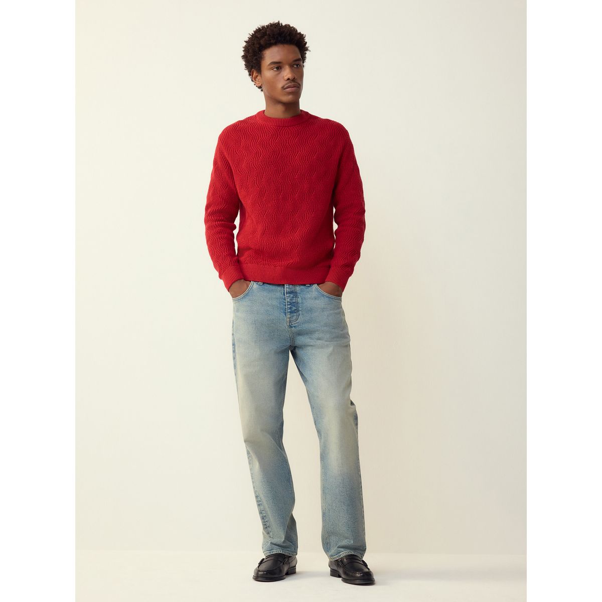 Pull ras du cou regular en maille torsadée prune, NEXT