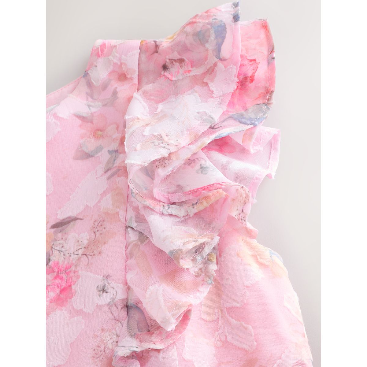 Robe de soirée à fleurs et volants rose, NEXT