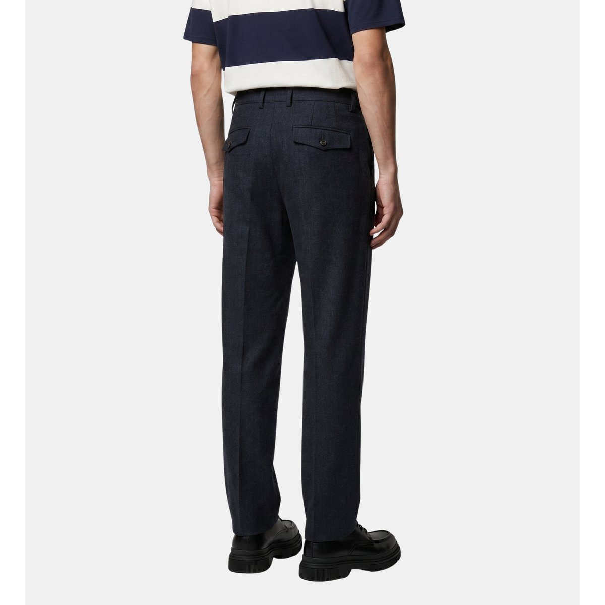 Pantalon à pinces tanflan flanelle bleu marine, GALERIES LAFAYETTE