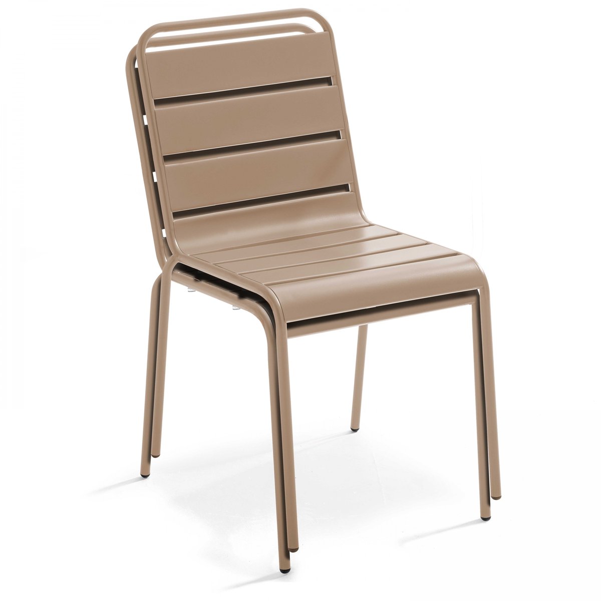 Salon de jardin table ronde et 4 chaises en métal, PALAVAS taupe, OVIALA