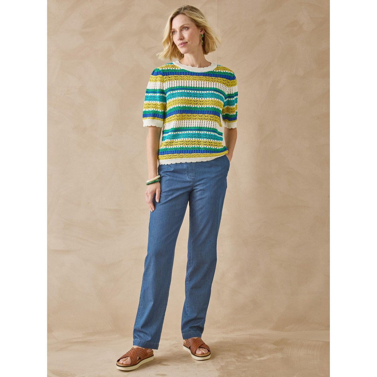 Pull rayé manches au coude rayé multicolore, DAXON