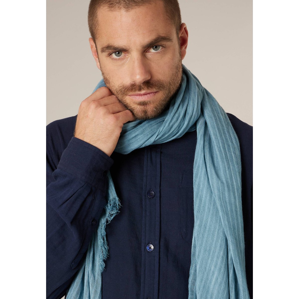Chèche homme à fines rayures en coton mélangé BUSTER bleu, DEELUXE