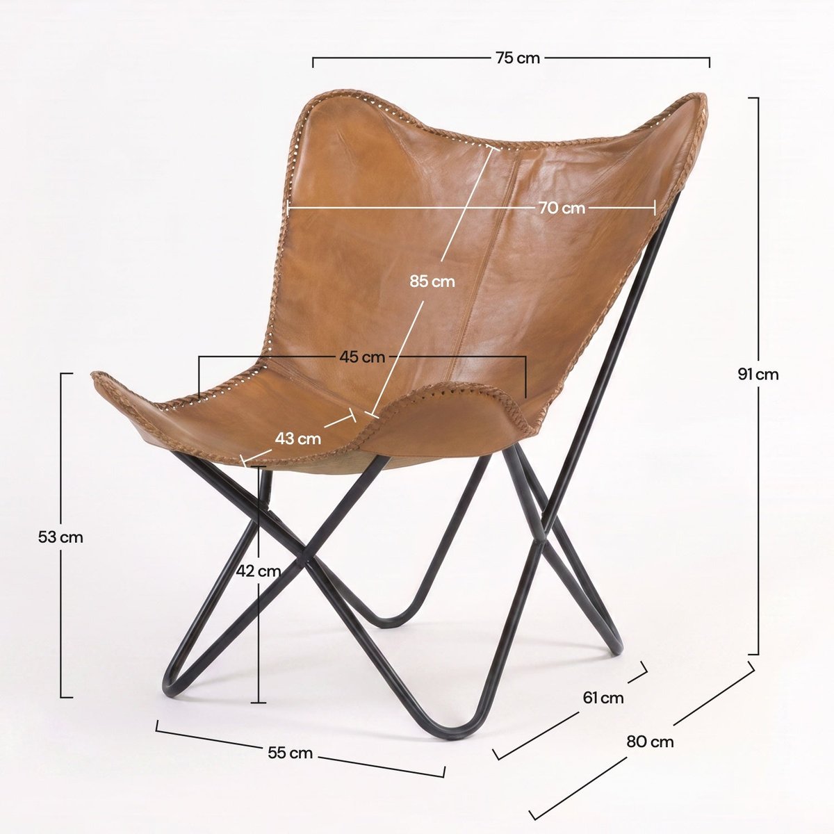 Fauteuil papillon en cuir de buffle - OCTAVE marron, MAISON PAVANE