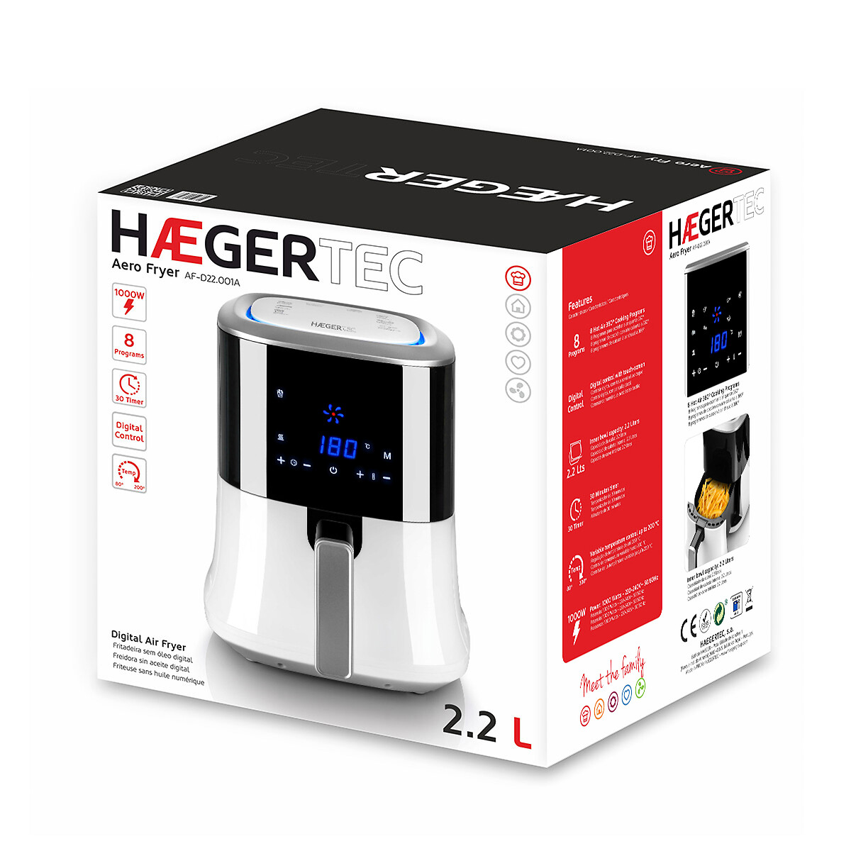 Fritadeira sem óleo digital HAEGER Aero Fryer - 2.2L, da HAEGER branco, HAEGER
