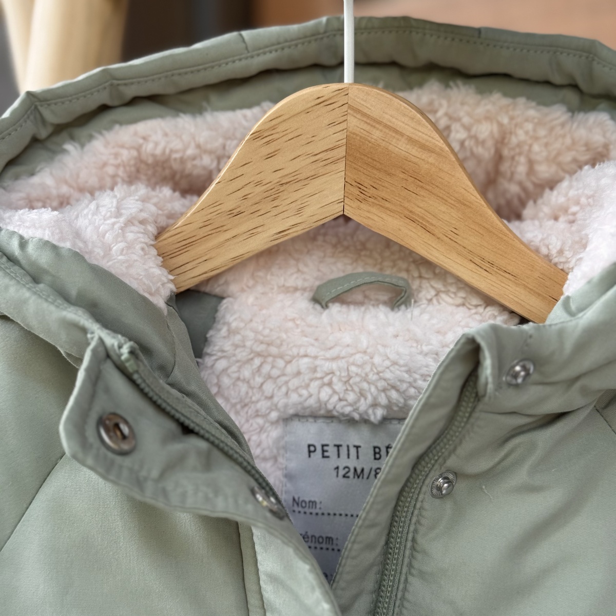 Manteau enfant imperméable doublé sherpa Lison vert, PETIT BEGUIN