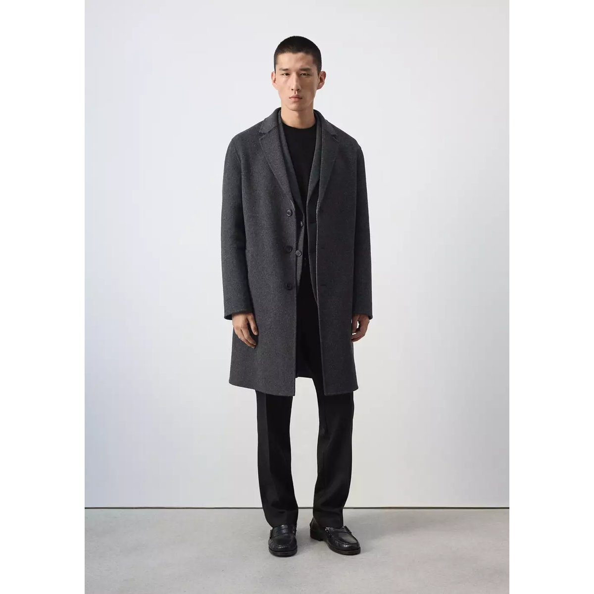 Manteau laine mélangée boutons gris anthracite, MANGO MAN