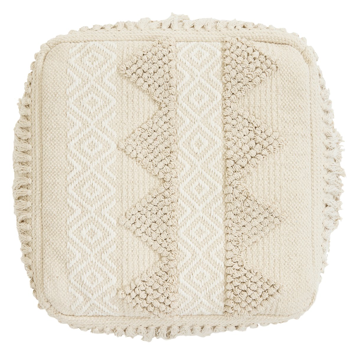 Pouf repose-pieds carré en coton capitonné bohème Oeko-Tex® - CALLI beige naturel, ICON