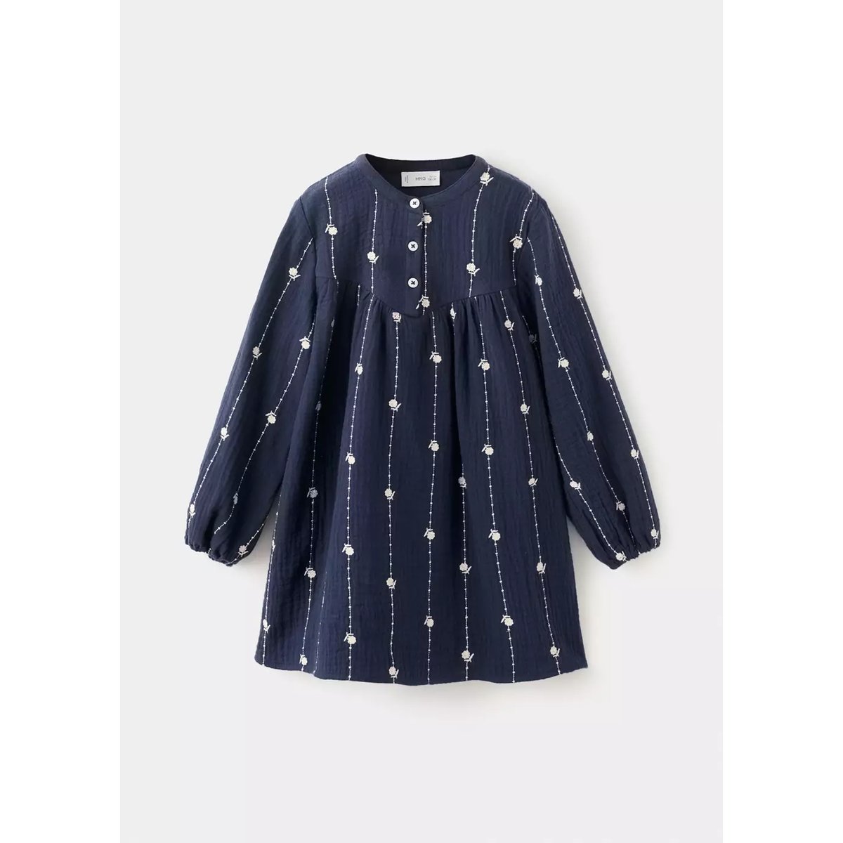 Robe en coton broderie à fleurs bleu marine, MANGO BABY