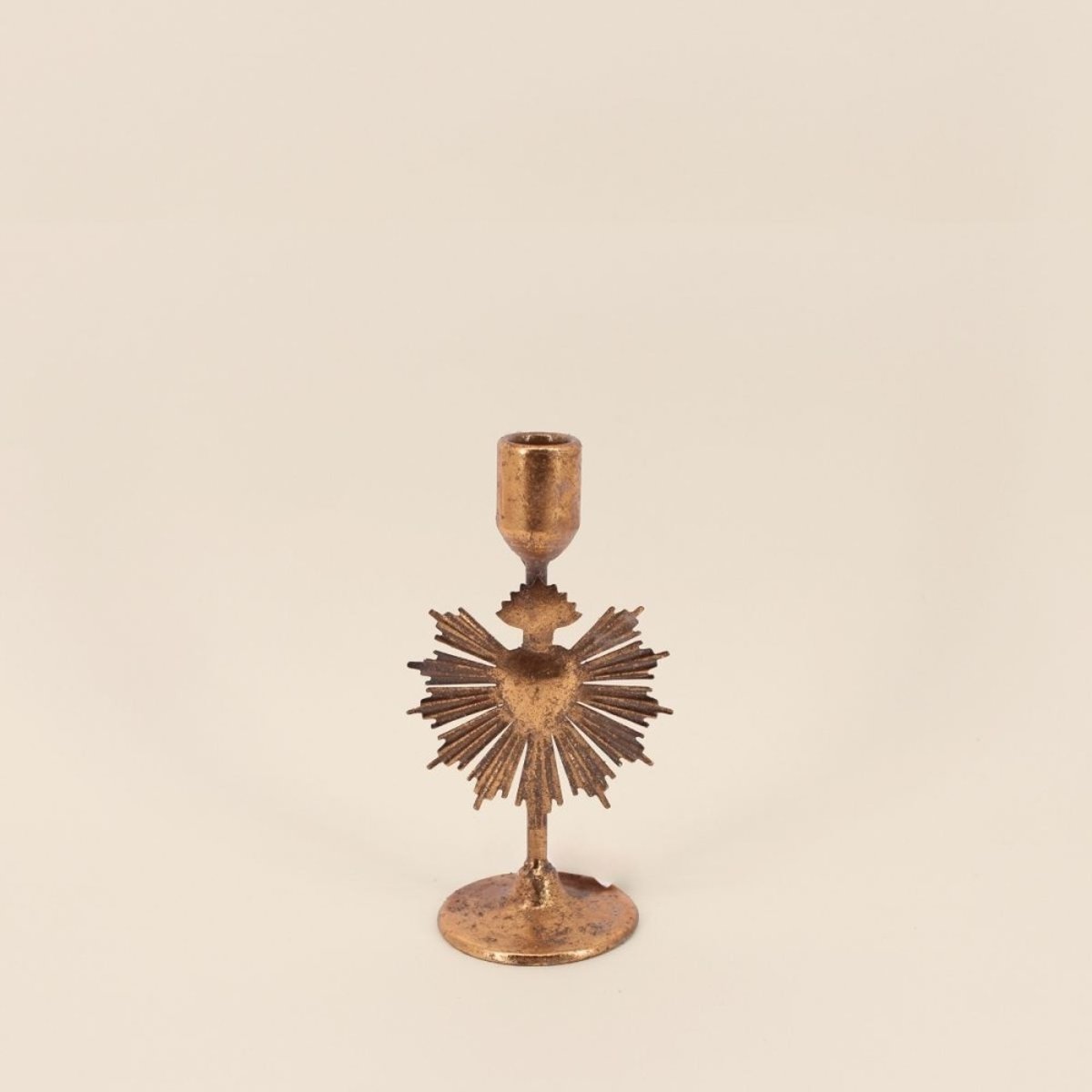 Bougeoir design coeur en métal 20cm doré, KERSTEN