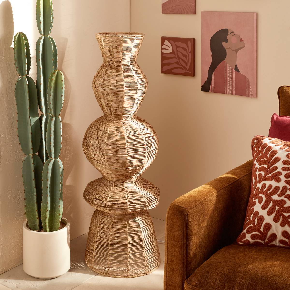 Lampadaire jute tressé TITUS beige, ATMOSPHERA