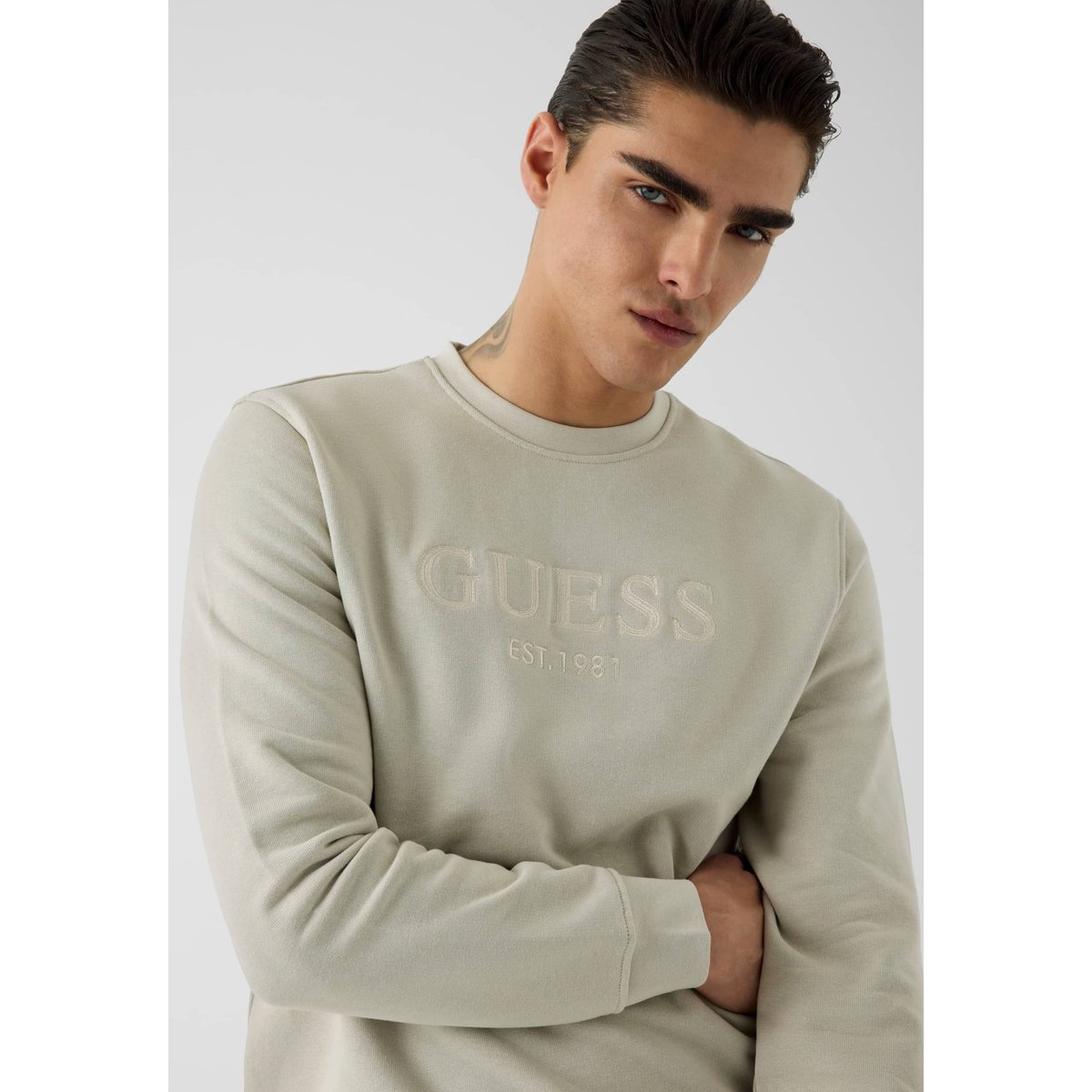 Sweatshirt Avec Logo Brodé gris clair, GUESS