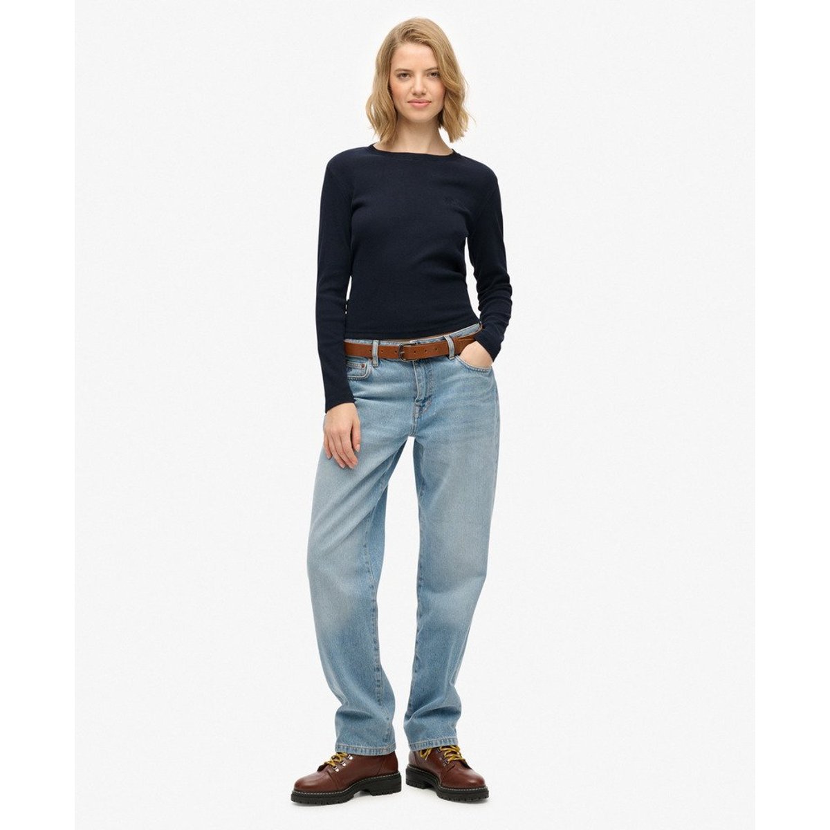 Haut côtelé teint Athletic Essentials Logo bleu marine éclipse, SUPERDRY